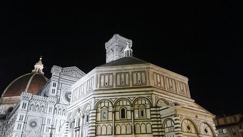 Low angle view of cathedral against clear sky at night