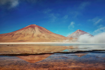 Scenic view of lake against cloudy sky