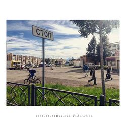 Man riding bicycle on street