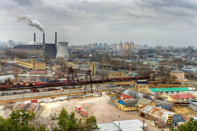 High angle view of cityscape against sky