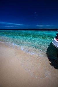 Scenic view of sea against blue sky