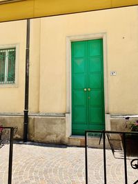 Closed door of building