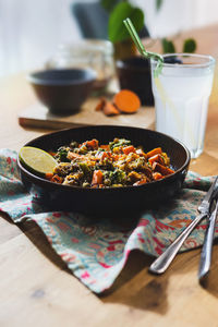 Close-up of vegan food on table