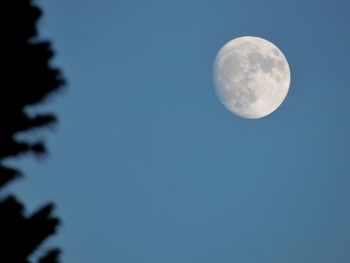 Low angle view of moon against clear blue sky