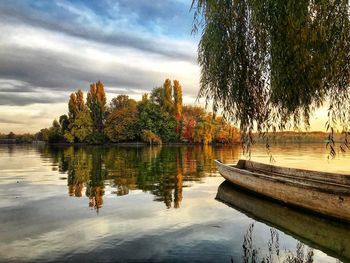 Scenic view of lake against sky during autumn