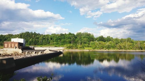 Scenic view of lake against cloudy sky