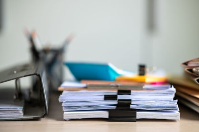 Close-up of books on table