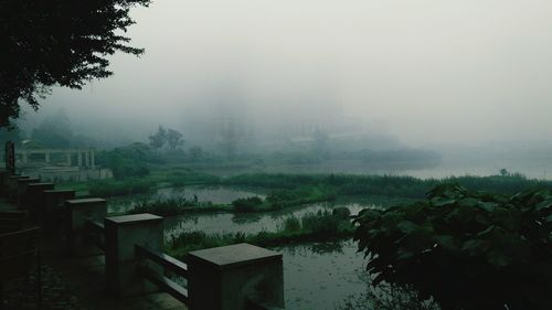 Lake in foggy weather