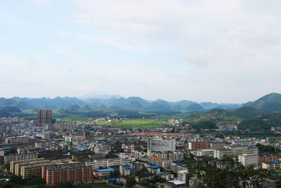 High angle view of townscape against sky