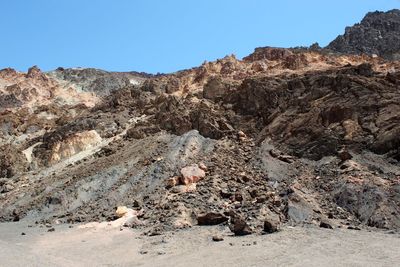 Aerial view of arid landscape against clear sky