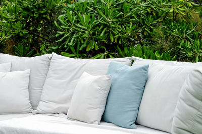 Close up image of seating sofa cushion in the garden 