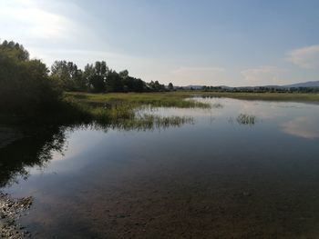 Scenic view of lake against sky