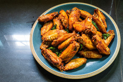 High angle view of food in plate