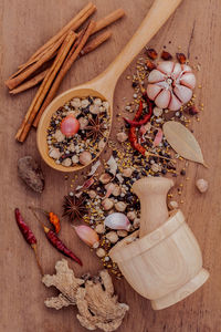 Directly above shot of various spices on table