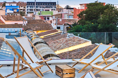 Tilt image of townscape against sky