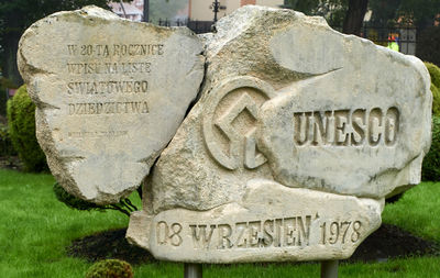 Text on stone at cemetery