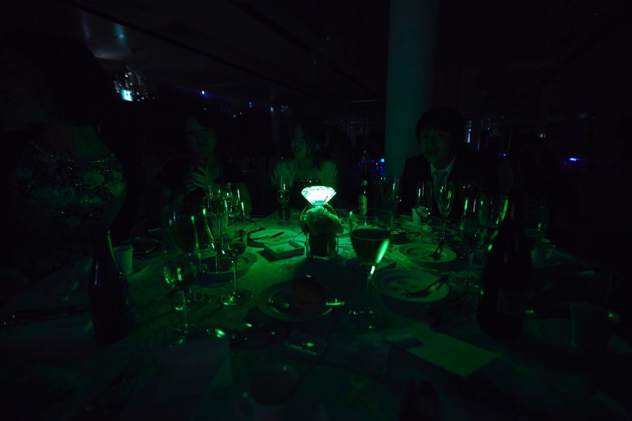 illuminated, night, group of people, dark, outdoors, green color