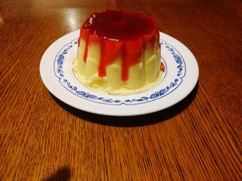 Close-up of cake served on table