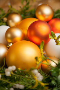 Close-up of baubles on plants during christmas