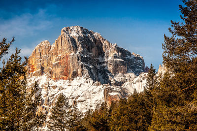 Low angle view of snowcapped mountain against sky