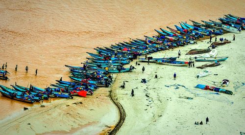 High angle view of people on beach