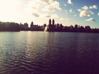 City skyline at sunset