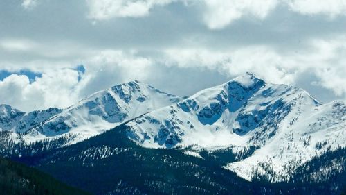 Scenic view of snow covered mountains against sky