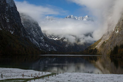 Scenic view of lake against sky during winter