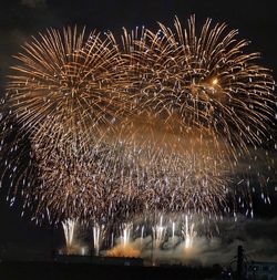 Low angle view of firework display at night