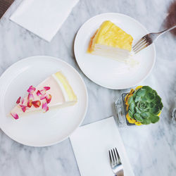 High angle view of dessert in plate on table