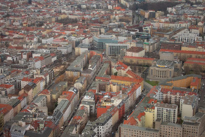 High angle view of buildings in city