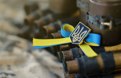 Close-up of equipment on table