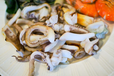 High angle view of food in plate on table