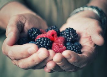 Cropped image of hand holding strawberries