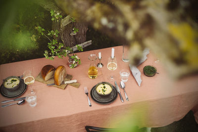 High angle view of food on table