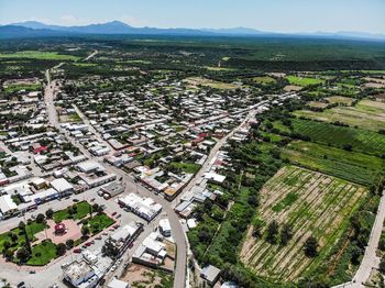 High angle view of townscape against sky