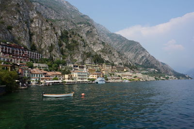 Beautiful view of roman forum surrounded by rocky mountains in limone sul garda,italy