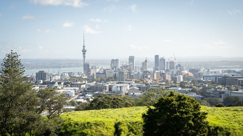 View on central business district with big tower dominating the cityscape, auckland, new zealand