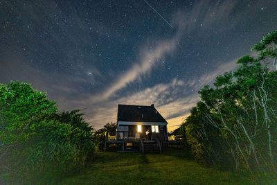 House illuminated under the stars at night.