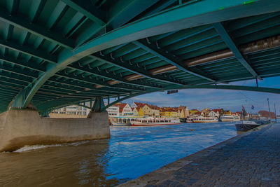 Interior of bridge over river