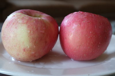 Close-up of wet apple on table