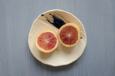 High angle view of fruits in plate