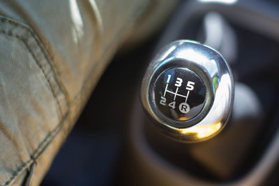 High angle vie of gear shift in car