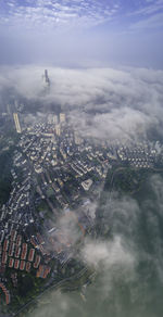 High angle view of cityscape against sky