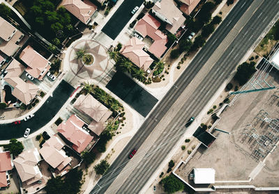 High angle view of street amidst buildings in city