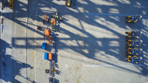 High angle view of people on road