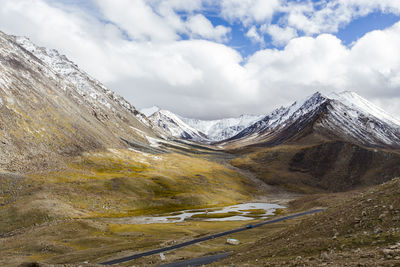 Scenic view of snowcapped mountains against sky