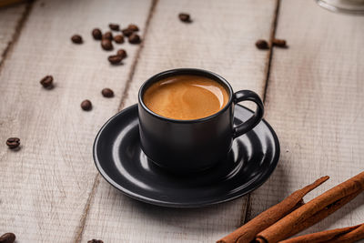 High angle view of coffee on table