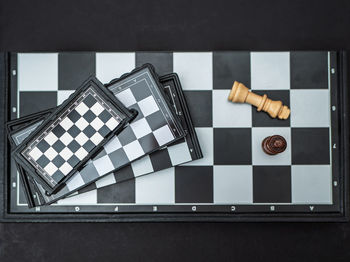 High angle view of chess board on table