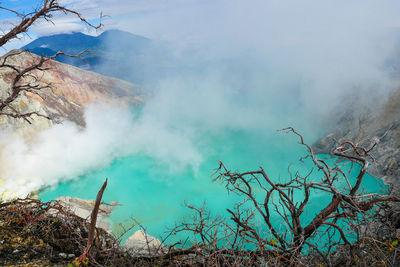 Smoke emitting from volcanic mountain